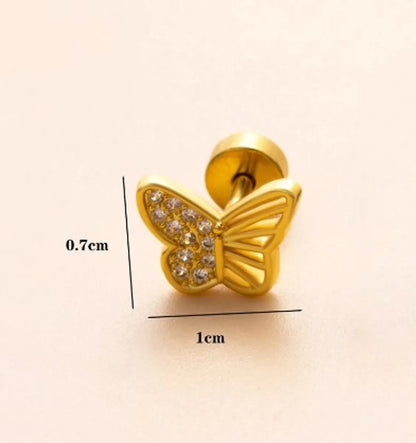 1 Piece Ear Cartilage Rings & Studs Simple Style Classic Style Heart Shape Snake Butterfly Copper Polishing Inlay Zircon 18K Gold Plated Ear Cartilage Rings & Studs