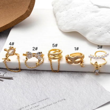 1 Piece Ear Cartilage Rings & Studs Simple Style Classic Style Pearl Flower Butterfly Copper Inlay Zircon Ear Cartilage Rings & Studs