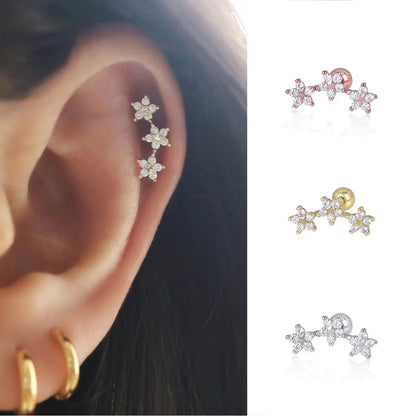 1 Piece Ear Cartilage Rings & Studs Simple Style Classic Style Solid Color Sterling Silver Inlay Zircon Ear Cartilage Rings & Studs