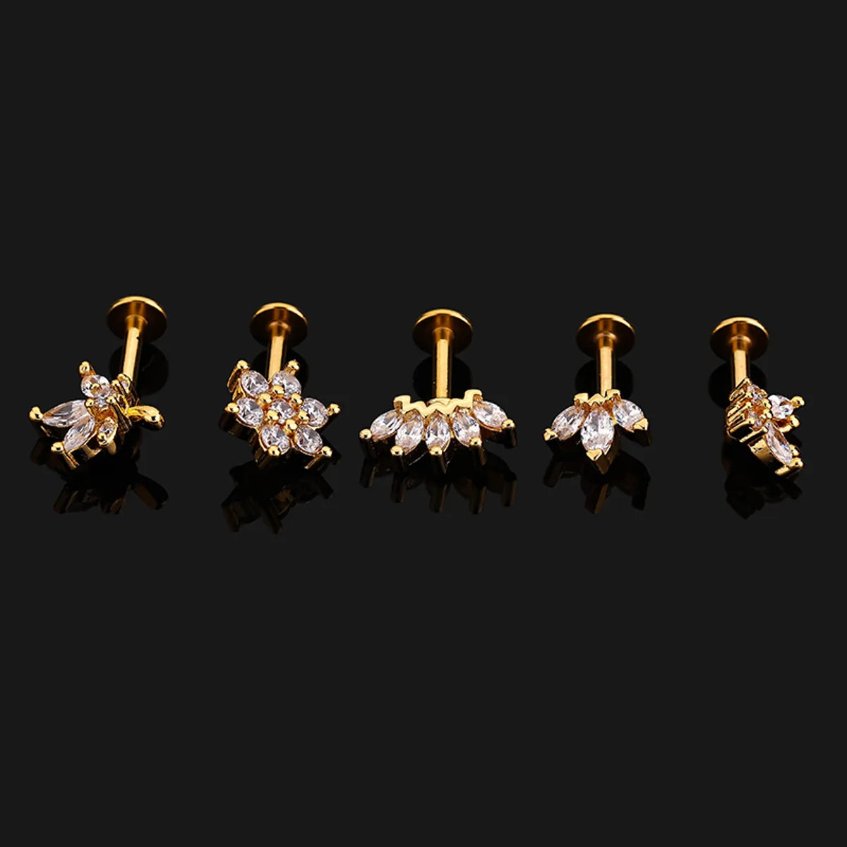 1 Piece Ear Cartilage Rings & Studs Simple Style Crown Butterfly 316L Stainless Steel  Flowers Butterfly Zircon Lip Rings Ear Cartilage Rings & Studs