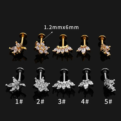 1 Piece Ear Cartilage Rings & Studs Simple Style Crown Butterfly 316L Stainless Steel  Flowers Butterfly Zircon Lip Rings Ear Cartilage Rings & Studs