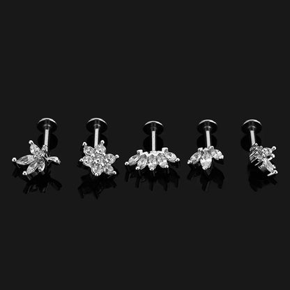 1 Piece Ear Cartilage Rings & Studs Simple Style Crown Butterfly 316L Stainless Steel  Flowers Butterfly Zircon Lip Rings Ear Cartilage Rings & Studs