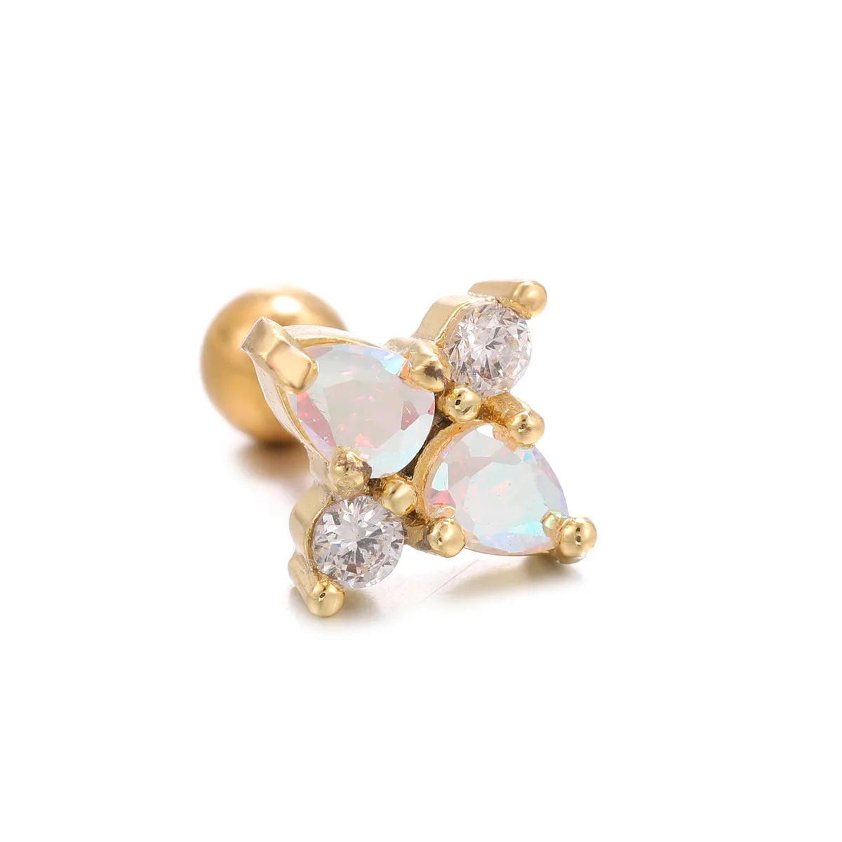 1 Piece Ear Cartilage Rings & Studs Simple Style Flower Brass Plating Inlay Zircon 18K Gold Plated Ear Cartilage Rings & Studs