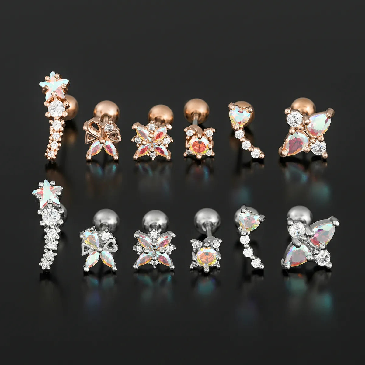 1 Piece Ear Cartilage Rings & Studs Simple Style Flower Brass Plating Inlay Zircon 18K Gold Plated Ear Cartilage Rings & Studs