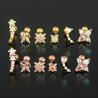 1 Piece Ear Cartilage Rings & Studs Simple Style Flower Brass Plating Inlay Zircon 18K Gold Plated Ear Cartilage Rings & Studs