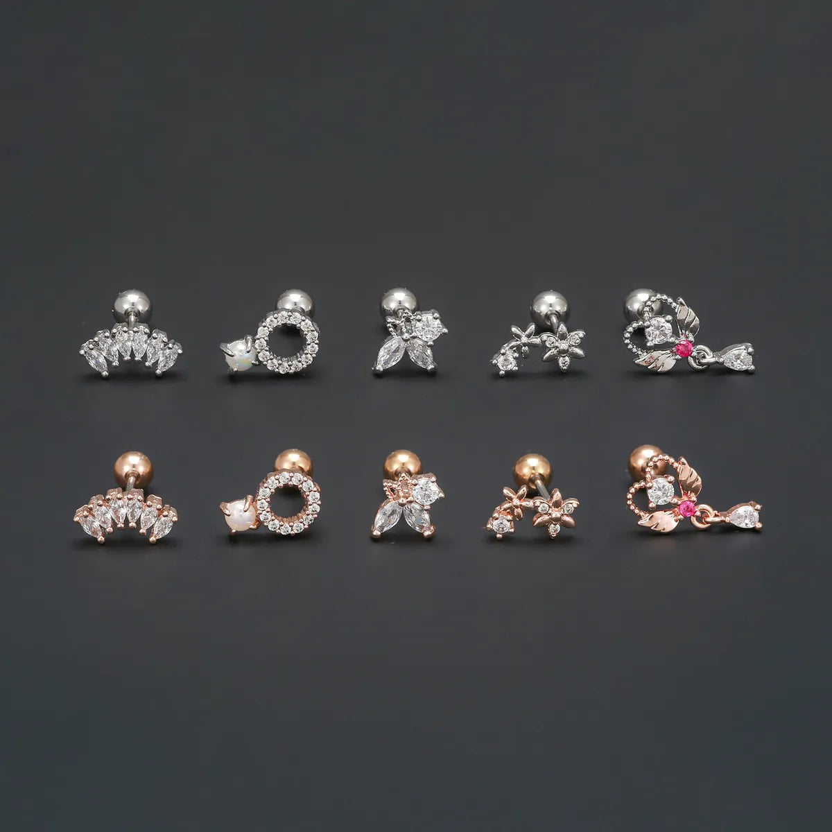 1 Piece Ear Cartilage Rings & Studs Simple Style Geometric Brass Plating Inlay Zircon Ear Cartilage Rings & Studs