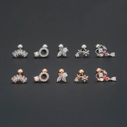 1 Piece Ear Cartilage Rings & Studs Simple Style Geometric Brass Plating Inlay Zircon Ear Cartilage Rings & Studs