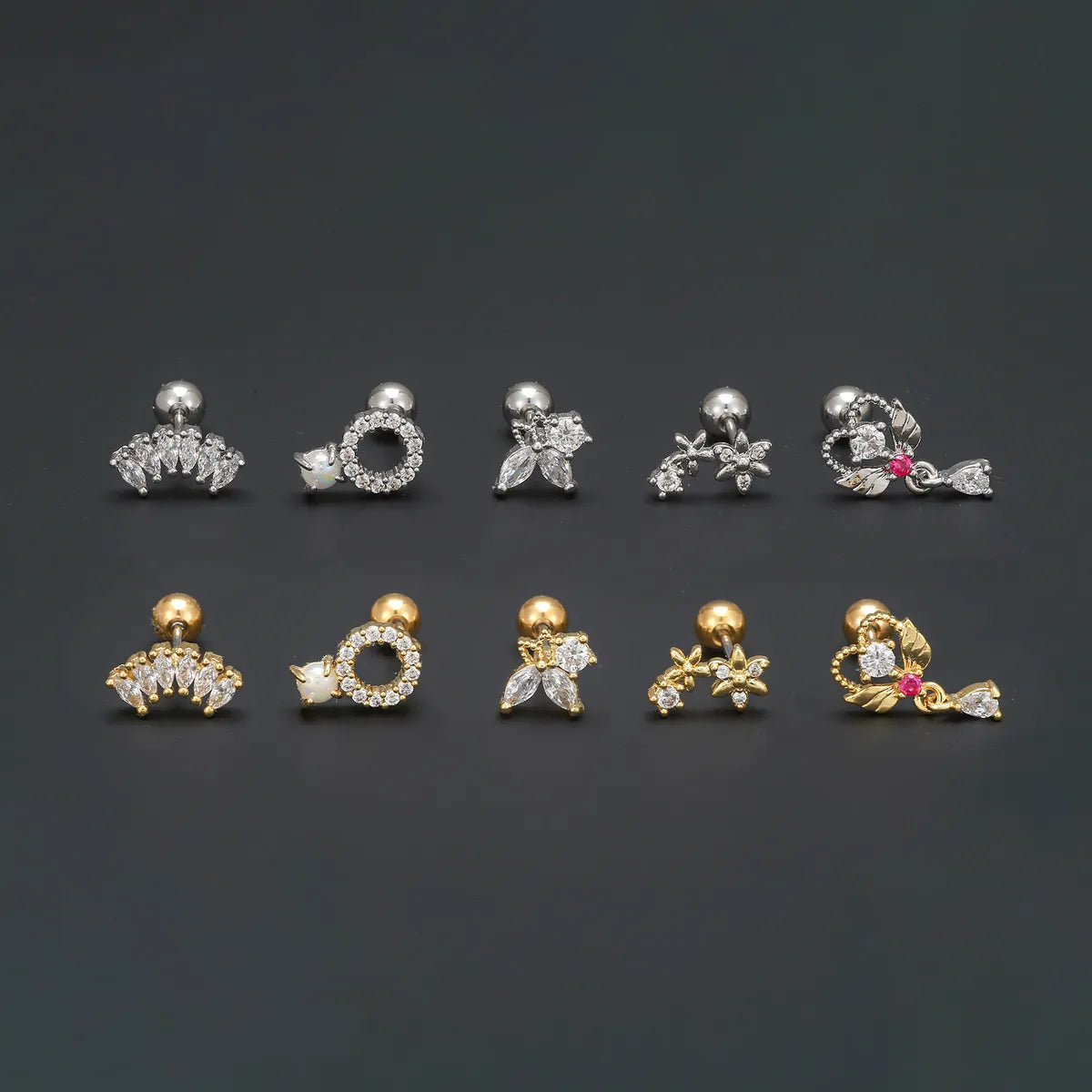 1 Piece Ear Cartilage Rings & Studs Simple Style Geometric Brass Plating Inlay Zircon Ear Cartilage Rings & Studs