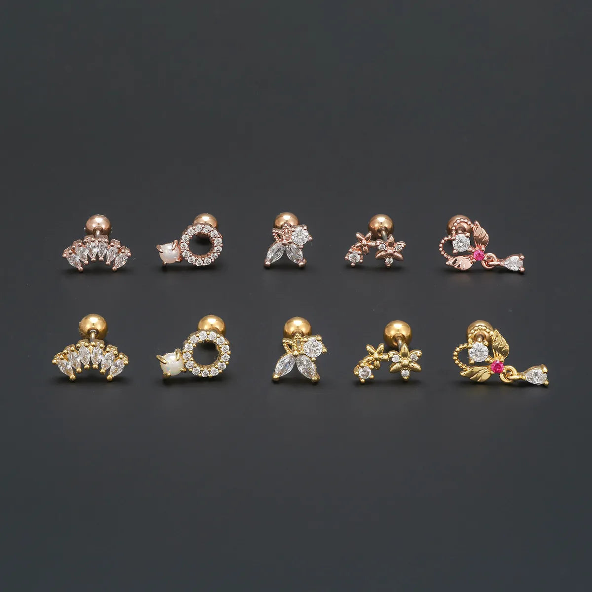 1 Piece Ear Cartilage Rings & Studs Simple Style Geometric Brass Plating Inlay Zircon Ear Cartilage Rings & Studs