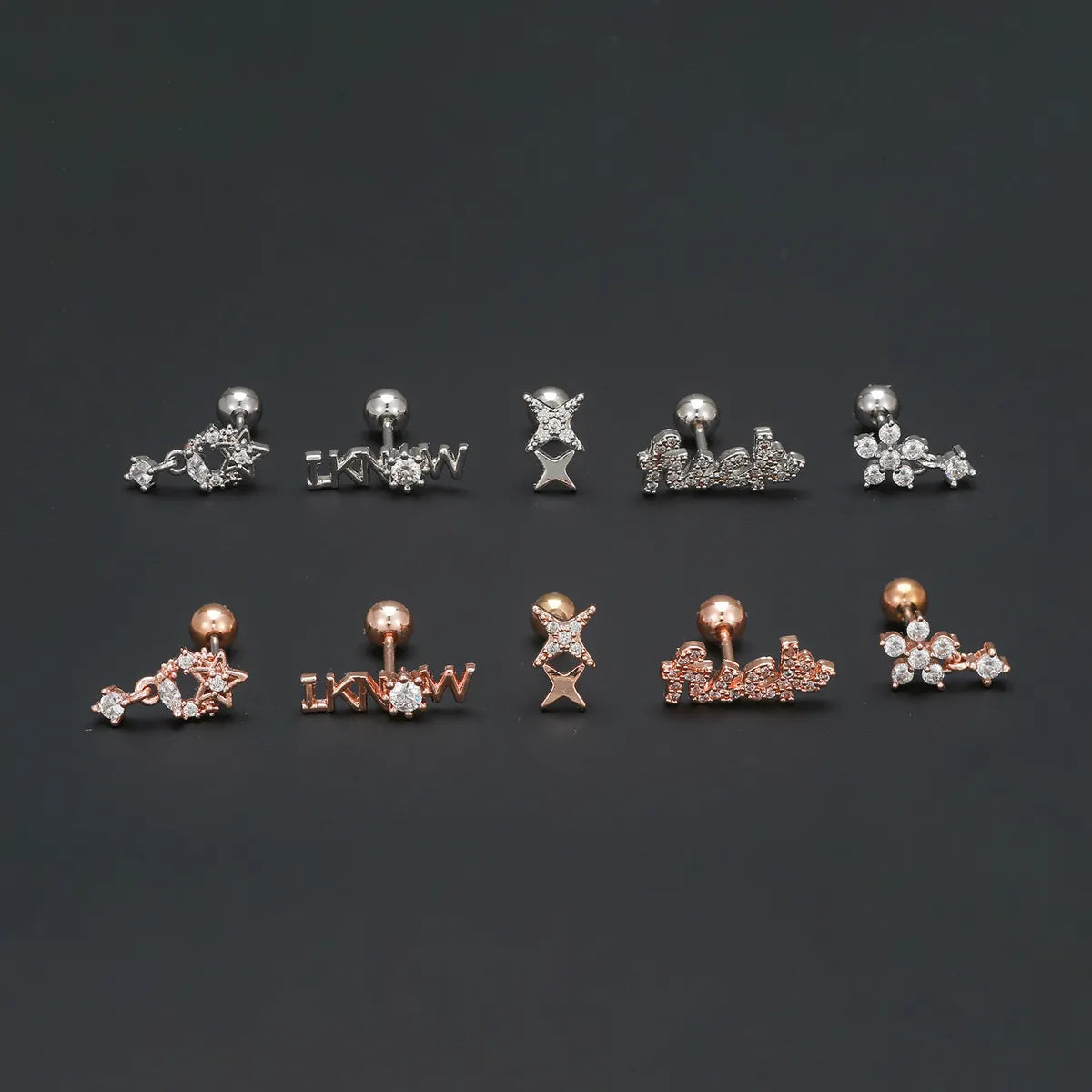 1 Piece Ear Cartilage Rings & Studs Simple Style Geometric Brass Plating Inlay Zircon Ear Cartilage Rings & Studs