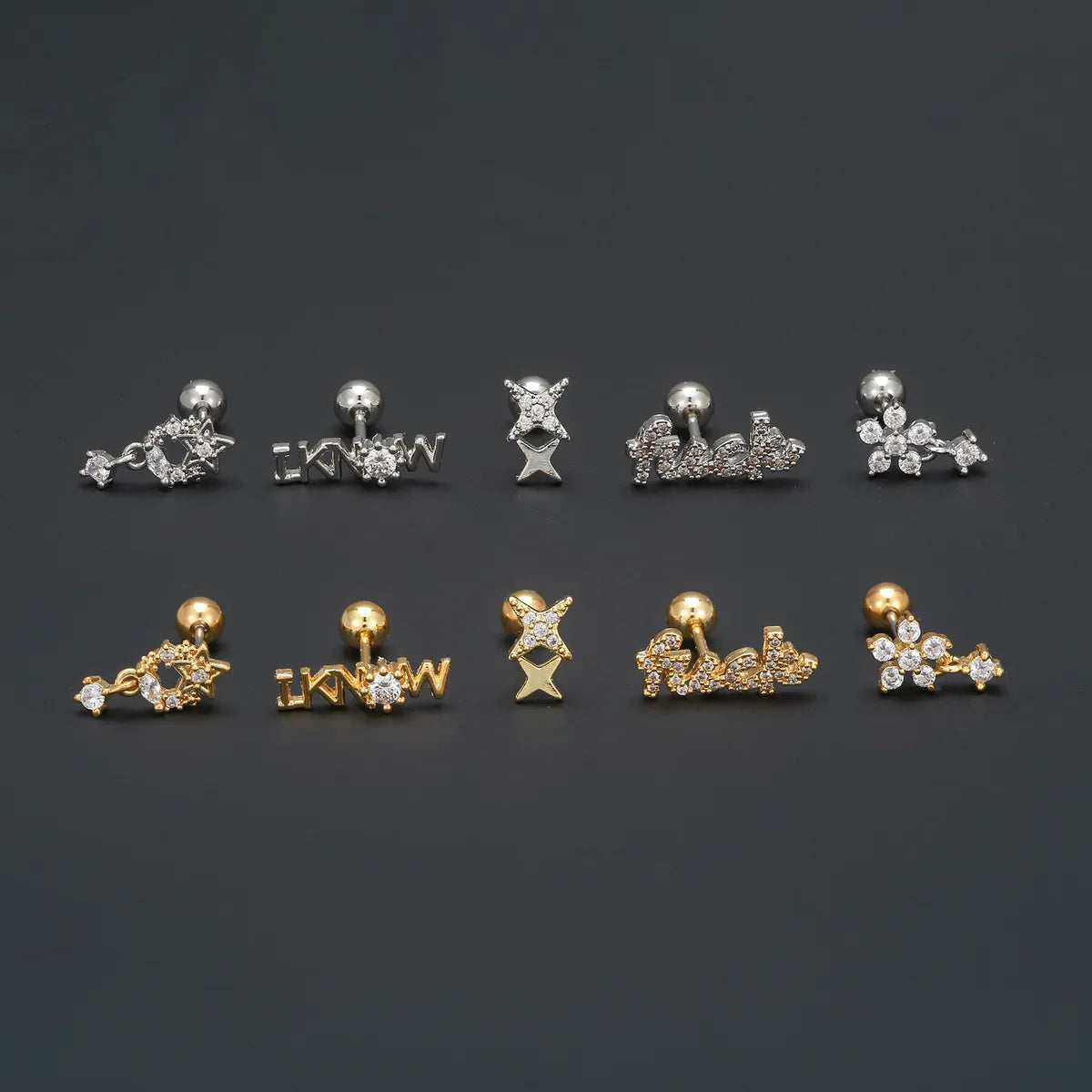 1 Piece Ear Cartilage Rings & Studs Simple Style Geometric Brass Plating Inlay Zircon Ear Cartilage Rings & Studs