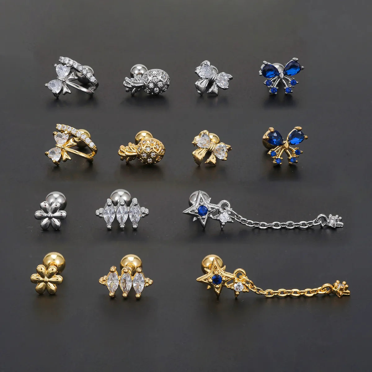 1 Piece Ear Cartilage Rings & Studs Simple Style Geometric Brass Plating Inlay Zircon Ear Cartilage Rings & Studs