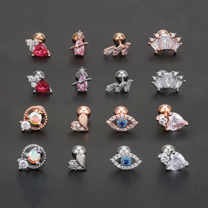 1 Piece Ear Cartilage Rings & Studs Simple Style Geometric Brass Plating Inlay Zircon Ear Cartilage Rings & Studs