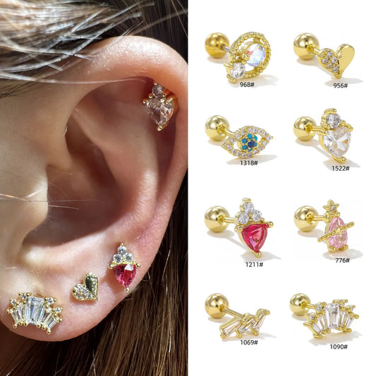 1 Piece Ear Cartilage Rings & Studs Simple Style Geometric Brass Plating Inlay Zircon Ear Cartilage Rings & Studs