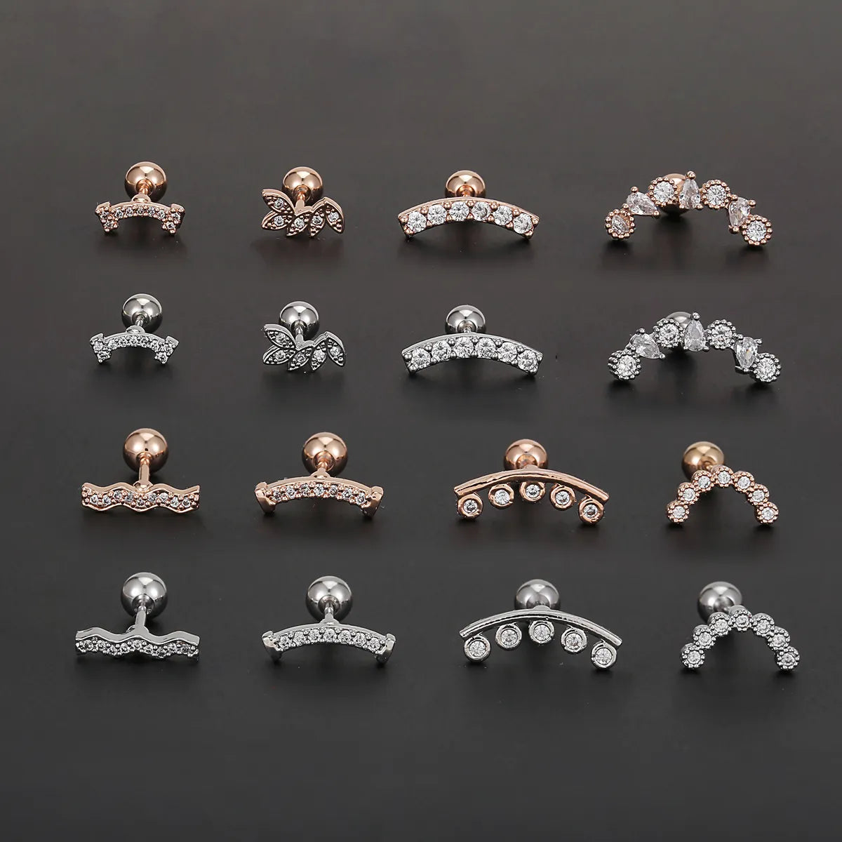 1 Piece Ear Cartilage Rings & Studs Simple Style Solid Color Brass Plating Inlay Zircon Ear Cartilage Rings & Studs