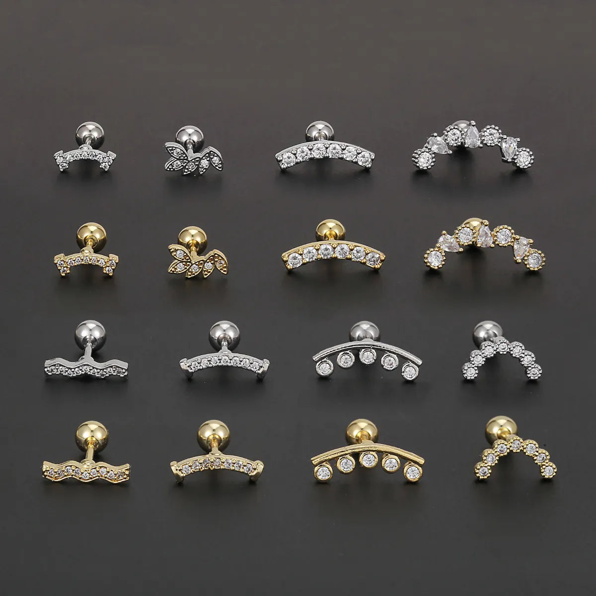 1 Piece Ear Cartilage Rings & Studs Simple Style Solid Color Brass Plating Inlay Zircon Ear Cartilage Rings & Studs