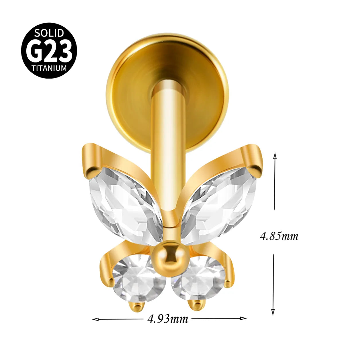 1 Piece Ear Cartilage Rings & Studs Sweet Simple Style Butterfly Titanium Alloy Plating Zircon 18K Gold Plated Ear Cartilage Rings & Studs