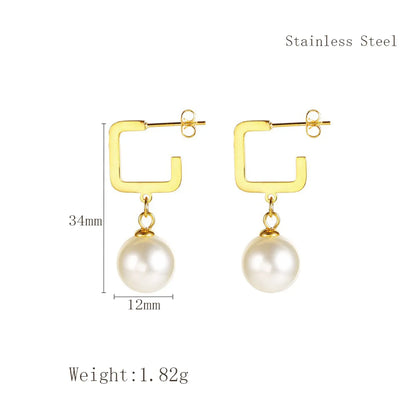 1 Piece Elegant C Shape Flower Bow Knot Inlay 304 Stainless Steel Rhinestones Pearl 18K Gold Plated Drop Earrings