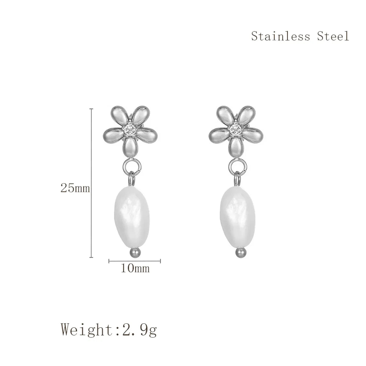 1 Piece Elegant C Shape Flower Bow Knot Inlay 304 Stainless Steel Rhinestones Pearl 18K Gold Plated Drop Earrings