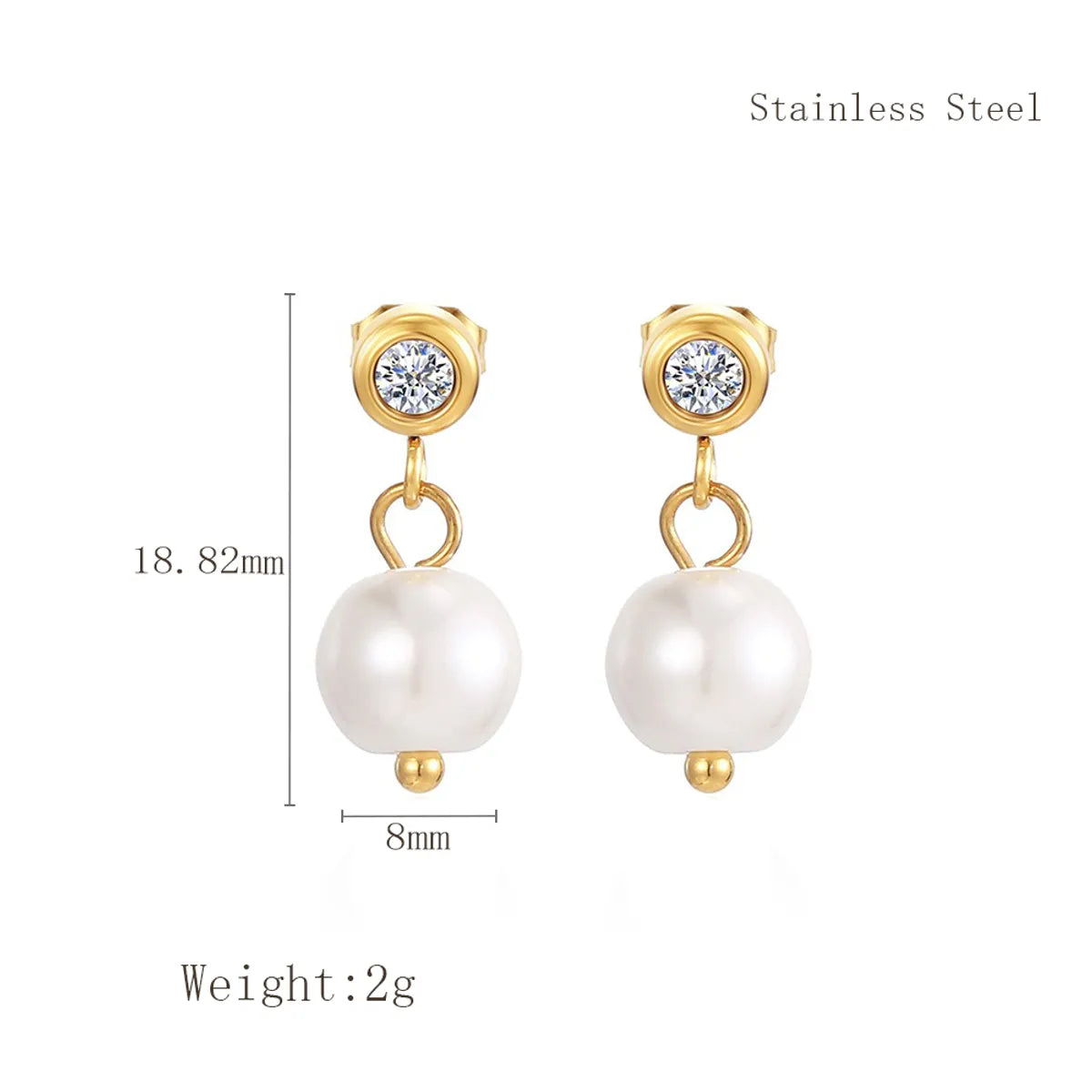 1 Piece Elegant C Shape Flower Bow Knot Inlay 304 Stainless Steel Rhinestones Pearl 18K Gold Plated Drop Earrings