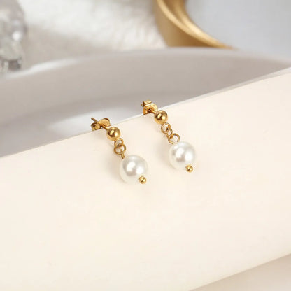 1 Piece Elegant C Shape Flower Bow Knot Inlay 304 Stainless Steel Rhinestones Pearl 18K Gold Plated Drop Earrings