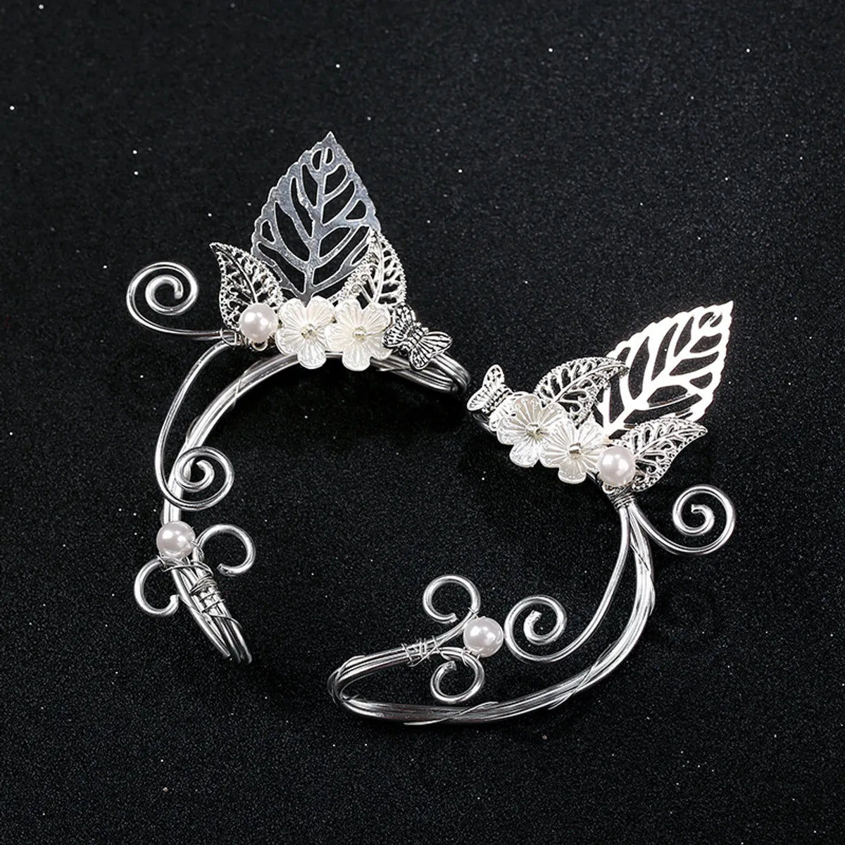 1 Piece Elegant Exaggerated Leaf Flower Butterfly Imitation Pearl Aluminum Ear Cuffs