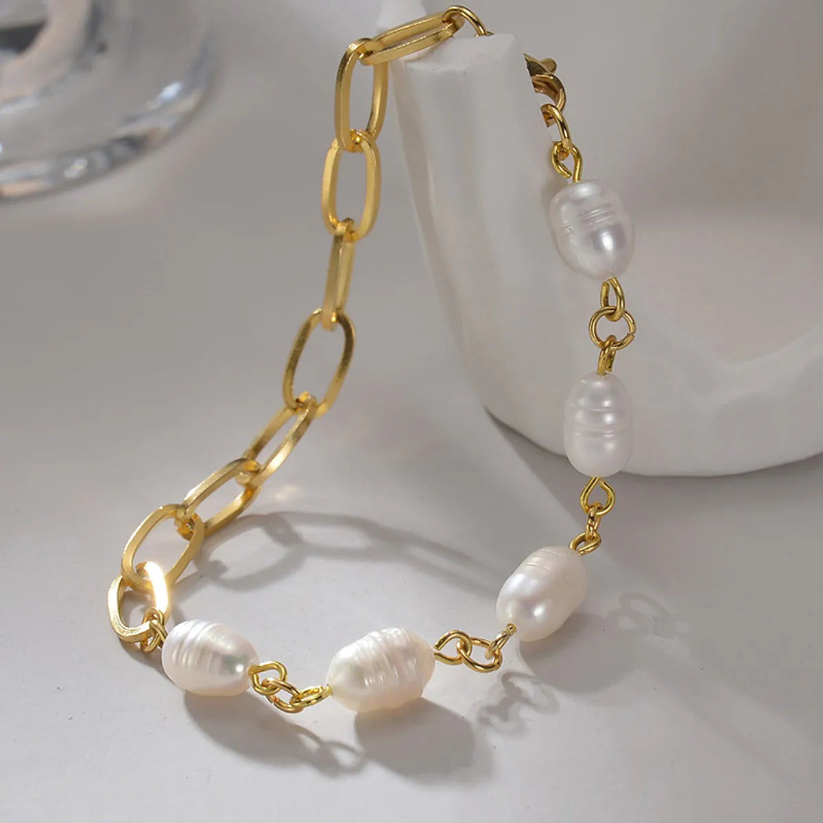 Elegant Geometric Stainless Steel Imitation Pearl 14k Gold Plated Bracelets