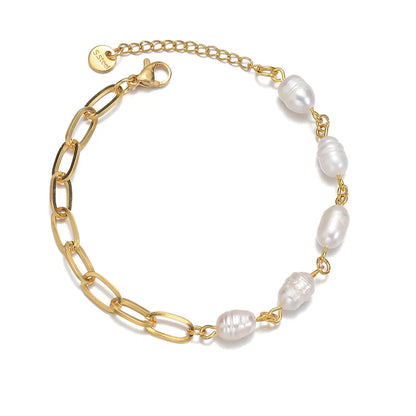 Elegant Geometric Stainless Steel Imitation Pearl 14k Gold Plated Bracelets