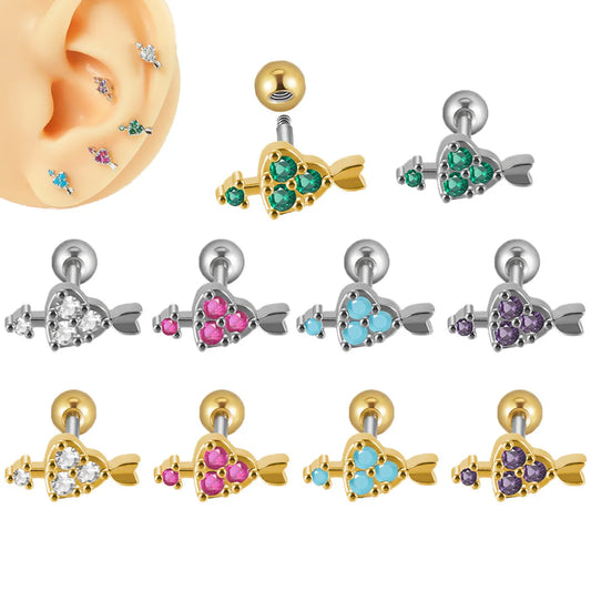 1 Piece Elegant Lady Heart Shape Plating Inlay Stainless Steel Zircon Ear Studs