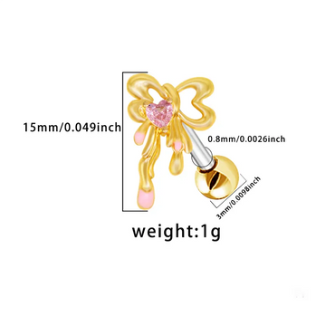 1 Piece Elegant Lady Modern Style Heart Shape Bow Knot Epoxy Plating Inlay 316 Stainless Steel  Copper Zircon White Gold Plated Gold Plated Ear Studs Cartilage Earrings