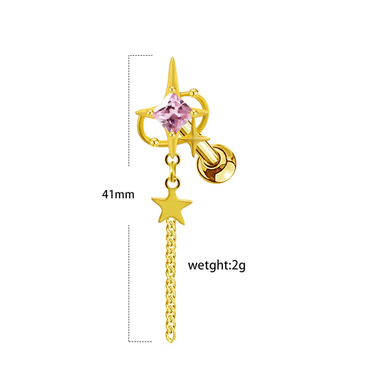 1 Piece Elegant Lady Star Moon Heart Shape Plating Inlay Stainless Steel Copper Zircon Gold Plated Cartilage Earrings