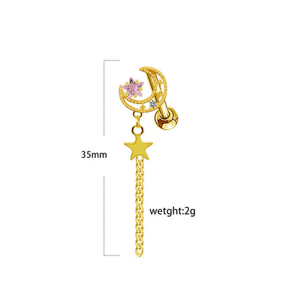 1 Piece Elegant Lady Star Moon Heart Shape Plating Inlay Stainless Steel Copper Zircon Gold Plated Cartilage Earrings