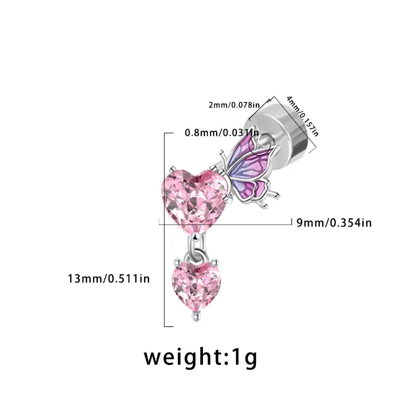 1 Piece Elegant Lady Streetwear Moon Heart Shape Bow Knot Inlay 316 Stainless Steel  Copper Acrylic Rhinestones Zircon White Gold Plated Ear Studs Cartilage Earrings