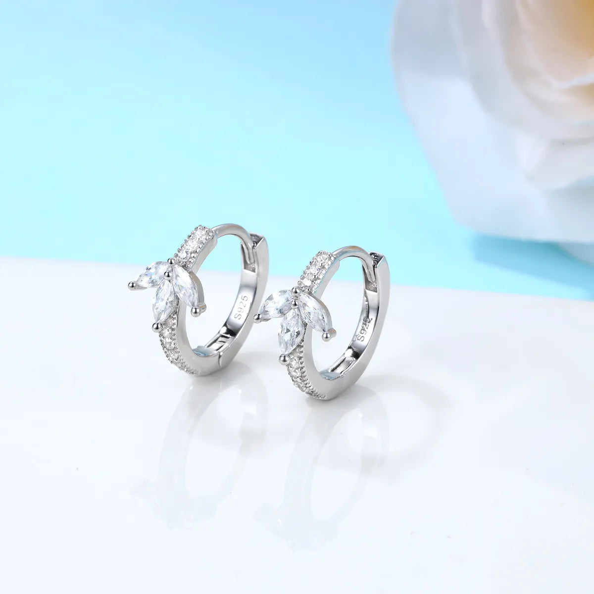 1 Piece Elegant Leaf Circle Plating Inlay Sterling Silver Zircon Gold Plated Hoop Earrings