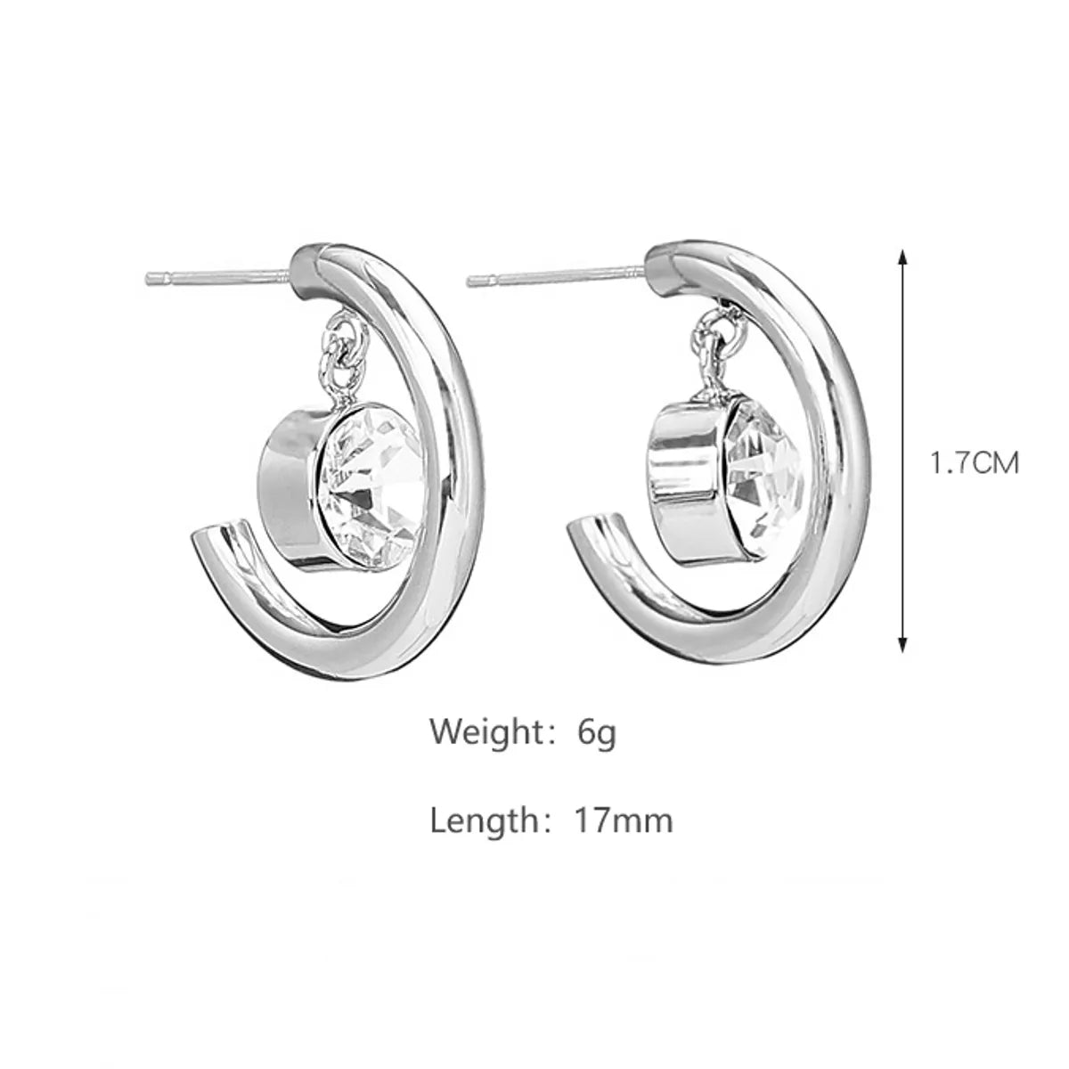 1 Piece Elegant Luxurious C Shape Inlay Stainless Steel Zircon Ear Studs