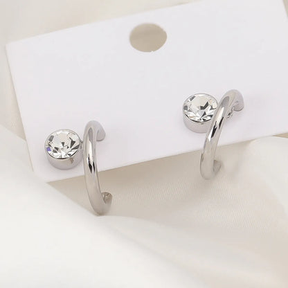 1 Piece Elegant Luxurious C Shape Inlay Stainless Steel Zircon Ear Studs