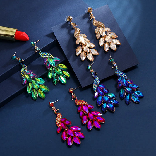 1 Piece Elegant Luxurious Peacock Inlay Zinc Alloy Artificial Crystal Drop Earrings