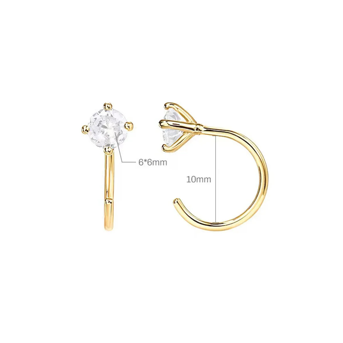 1 Piece Elegant Luxurious Shiny Solid Color Plating Inlay 304 Stainless Steel Zircon 14K Gold Plated Ear Studs