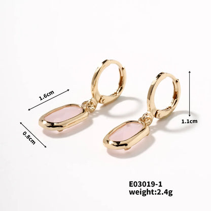 1 Piece Elegant Retro Artistic Oval Inlay Copper Resin Rhinestones K Gold Plated Drop Earrings