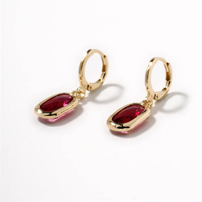 1 Piece Elegant Retro Artistic Oval Inlay Copper Resin Rhinestones K Gold Plated Drop Earrings