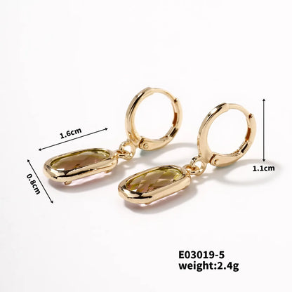 1 Piece Elegant Retro Artistic Oval Inlay Copper Resin Rhinestones K Gold Plated Drop Earrings