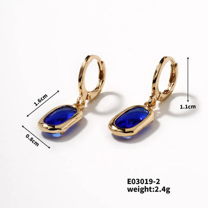 1 Piece Elegant Retro Artistic Oval Inlay Copper Resin Rhinestones K Gold Plated Drop Earrings