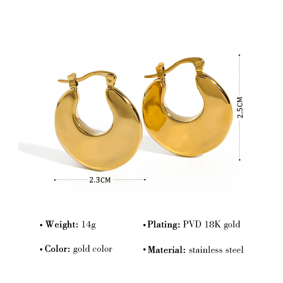 1 Piece Elegant Retro U Shape Plating Stainless Steel 18k Gold Plated Earrings