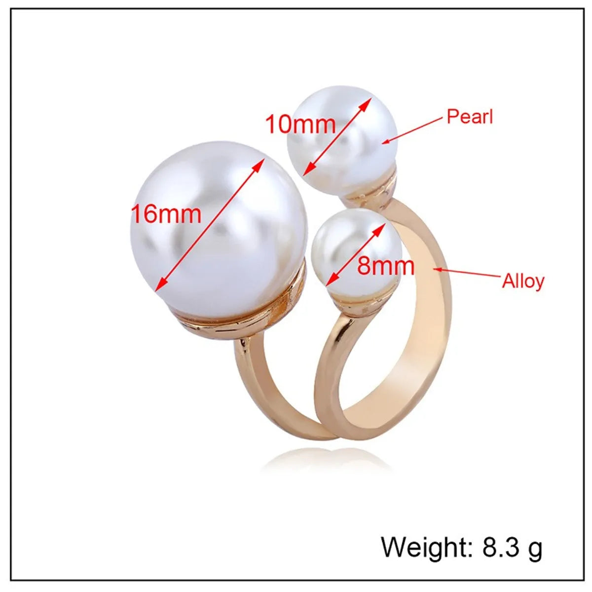 1 Piece Elegant Round Artificial Pearls Alloy Wholesale Open Ring