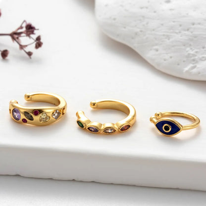 1 Piece Elegant Shiny Geometric Eye Snake Plating Inlay Stainless Steel Zircon 18k Gold Plated Ear Cuffs