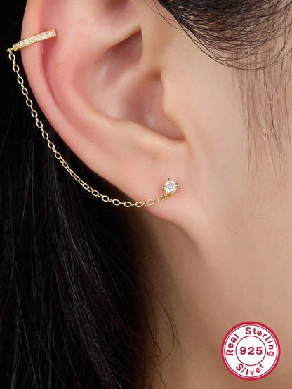 1 Piece Elegant Simple Style Semicircle Chain Plating Inlay Sterling Silver Zircon 18k Gold Plated White Gold Plated Ear Clips