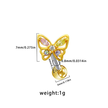 1 Piece Elegant Simple Style Shiny Heart Shape Wings Butterfly Inlay 316 Stainless Steel  Copper Glass Pearl Zircon White Gold Plated Gold Plated Ear Studs Cartilage Earrings