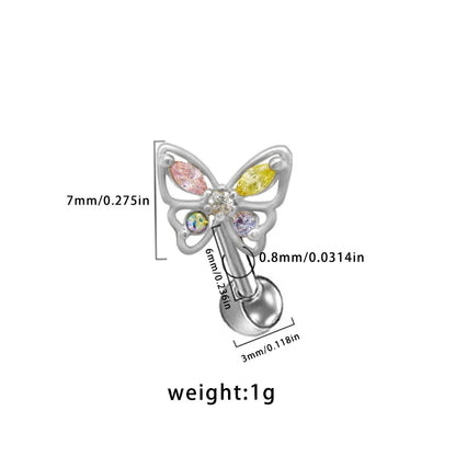 1 Piece Elegant Simple Style Shiny Heart Shape Wings Butterfly Inlay 316 Stainless Steel  Copper Glass Pearl Zircon White Gold Plated Gold Plated Ear Studs Cartilage Earrings