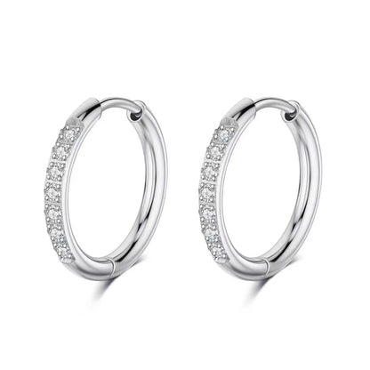 1 Piece Elegant Solid Color Inlay Stainless Steel Zircon Hoop Earrings