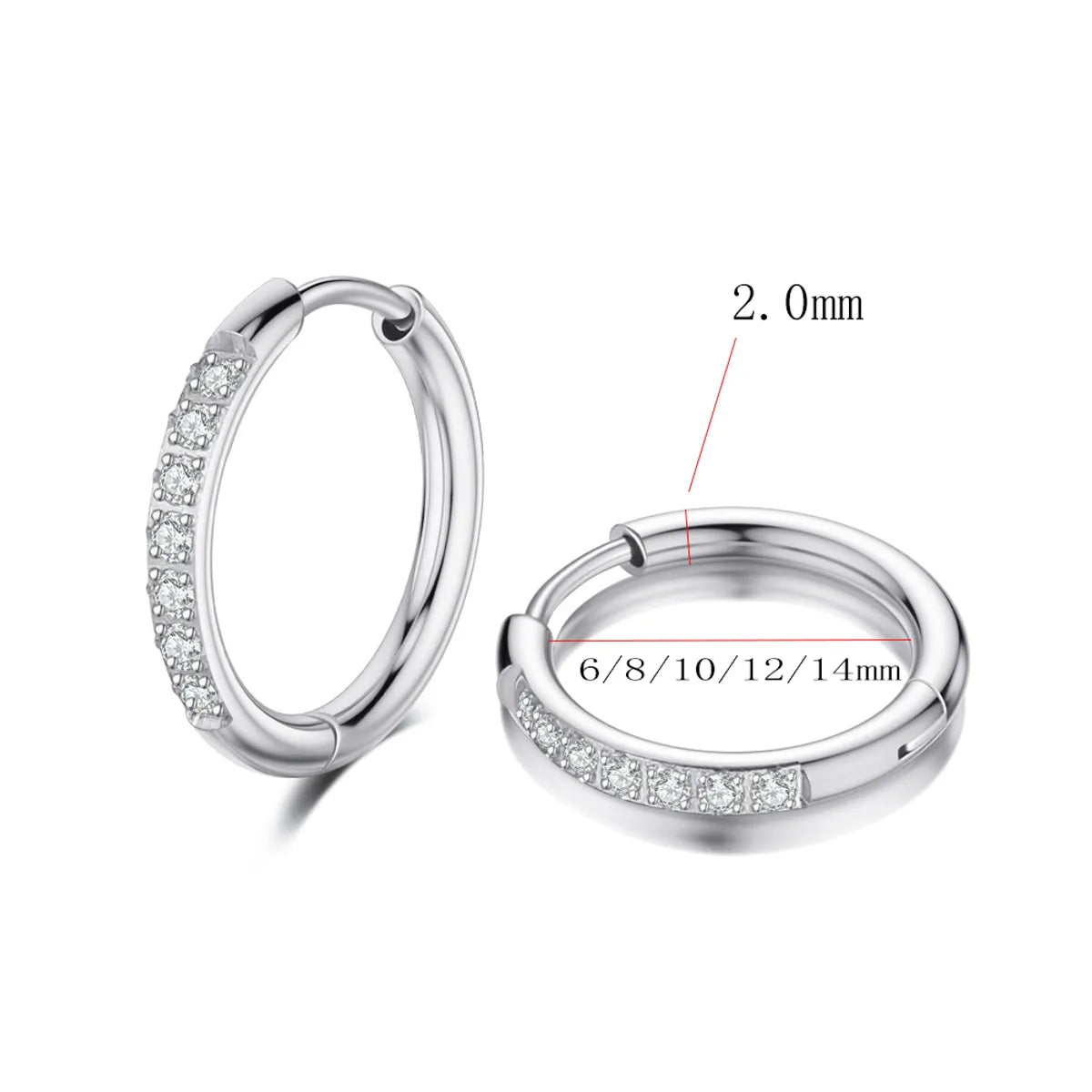 1 Piece Elegant Solid Color Inlay Stainless Steel Zircon Hoop Earrings